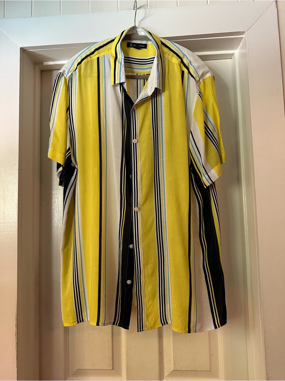 INC International Concepts Yellow, Black & White Vertical Stripe Button-Up Shirt